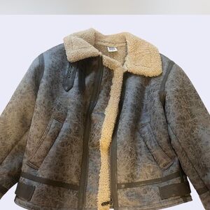 Urban Outfitters Cream and Gray Teddy Jacket